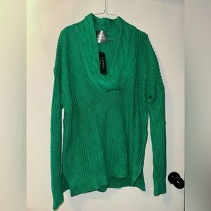 Lauren Ralph Lauren Green Cable Knit Oversized V-Neck Sweater